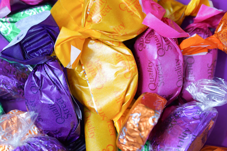 Close up macro shot of Quality Street chocolates taken on a Panasonic Lumix S 100mm f/2.8 Macro