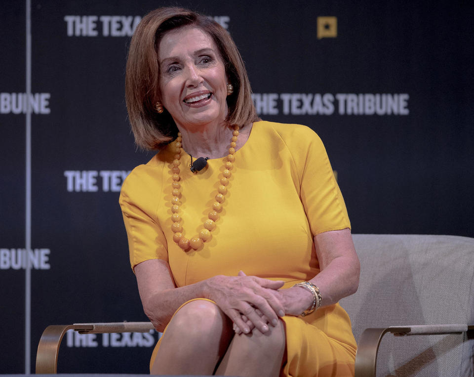 Speaker of the House Nancy Pelosi, D-Calif., speaks during an interview at The Texas Tribune Festival on Saturday, Sept. 28, 2019, in Austin, Texas.  / Credit: Nick Wagner/Austin American-Statesman via AP