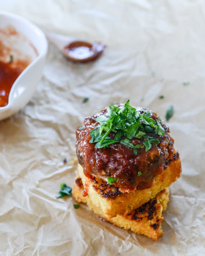 BBQ Meatloaf and Grilled Fontina Cornbread Stacks