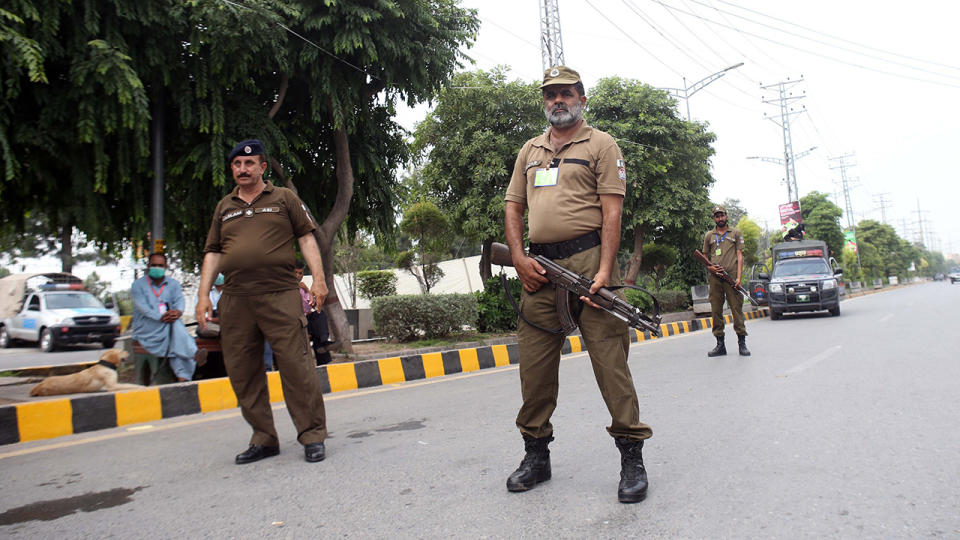 Pakistani security forces, pictured here ahead of the first ODI between Pakistan and New Zealand.