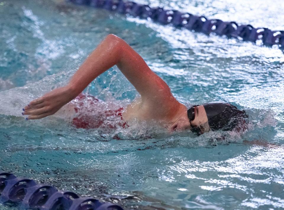 Kaylee Loper, of West Florida High School, competes in the Girls 200 Yard Freesyle during the Escambia County Championship swim meet at Booker T. Washington High School in Pensacola on Thursday, Oct. 12, 2023.