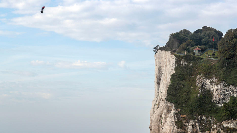 French inventor Franky Zapata lands near St. Margaret's beach, Dover after crossing the Channel on a flying boardFrance Flying Man, Dover, United Kingdom - 04 Aug 2019