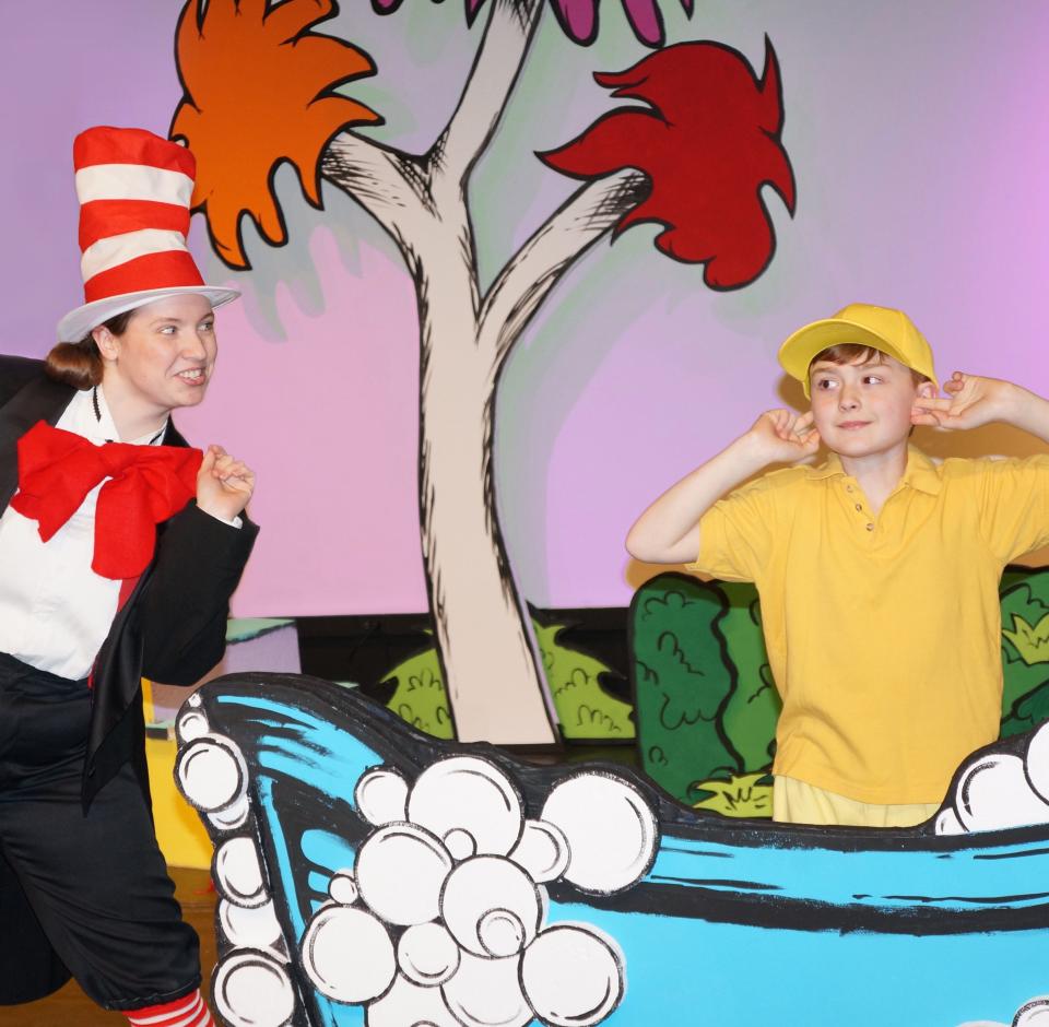 Ronda Christie (Cat in the Hat) and Charlie Costa (Jojo) star in the Middletown Arts Center production of "Seussical."