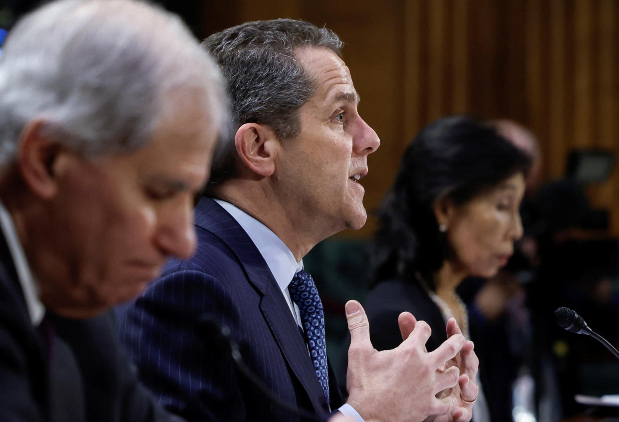 Federal Reserve Board Vice Chair for Supervision Michael S. Barr testifies at a Senate Banking, Housing and Urban Affairs Committee hearing on 