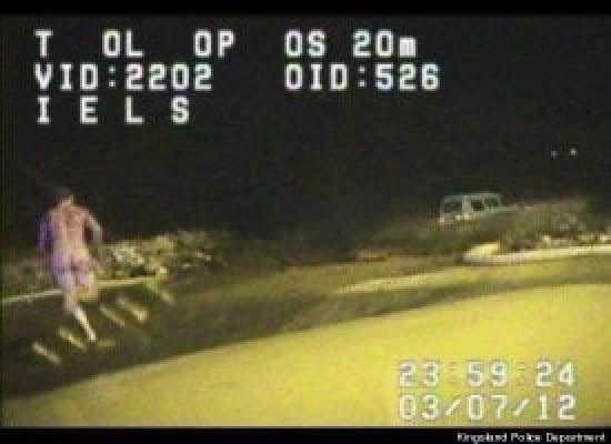 Matthew Ibarria, a fugitive from Florida wanted for allegedly attacking a relative, was arrested after jumping naked from a car in Georgia. This dashboard video from a Kingsland Police Department vehicle allegedly shows him running away.     <a href="http://www.huffingtonpost.com/2012/03/09/naked-man-matthew-ibarria-police-chase_n_1334638.html" target="_hplink">Read more.</a>