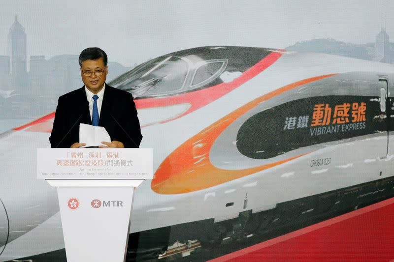 Guangdong Governor Ma Xingrui speaks during the opening ceremony of the Hong Kong Section of the Guangzhou-Shenzhen-Hong Kong Express Rail Link, in Hong Kong