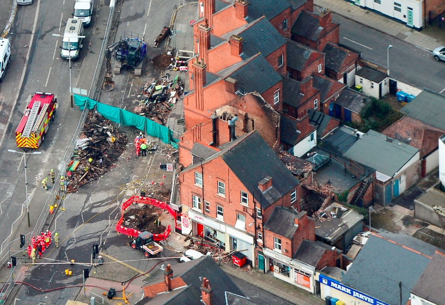 <em>Rubble lies on the ground after the huge explosion rocked the area on Sunday night (SWNS)</em>