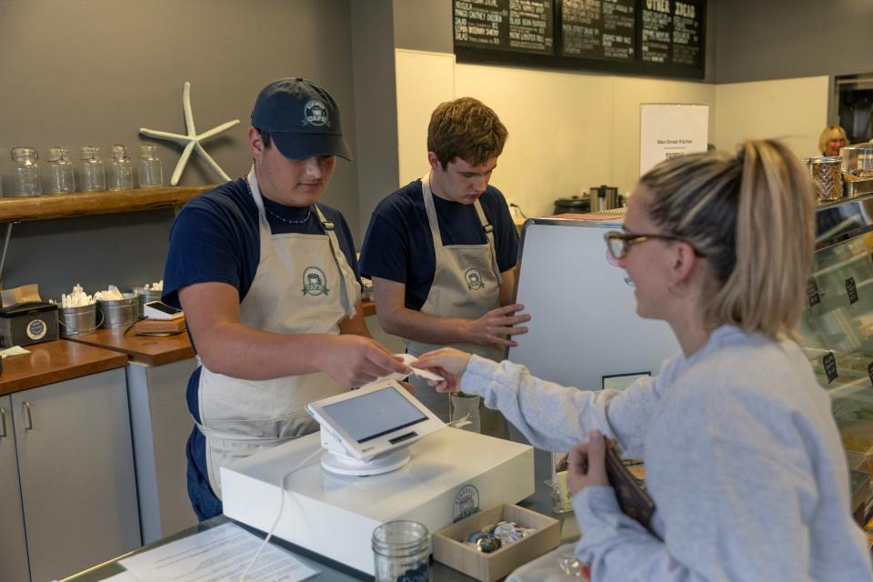 CJ Newitts of Point Pleasant Boro works the register and helps customers. Kindness Café in Manasquan, which operates out of Main Street Kitchen three mornings per week, employs a staff of young adults with developmental disabilities.
