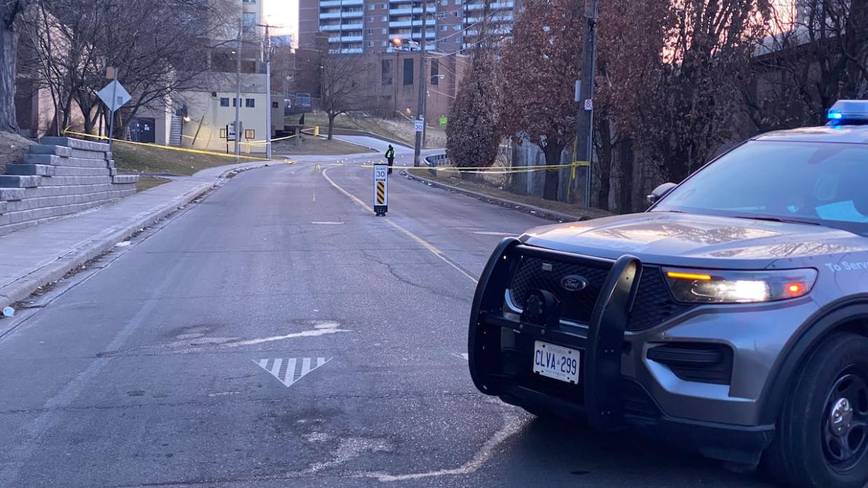 Police say two men are dead after an early morning shooting on Hickory Tree Road Tuesday. (Paul Smith/CBC - image credit)