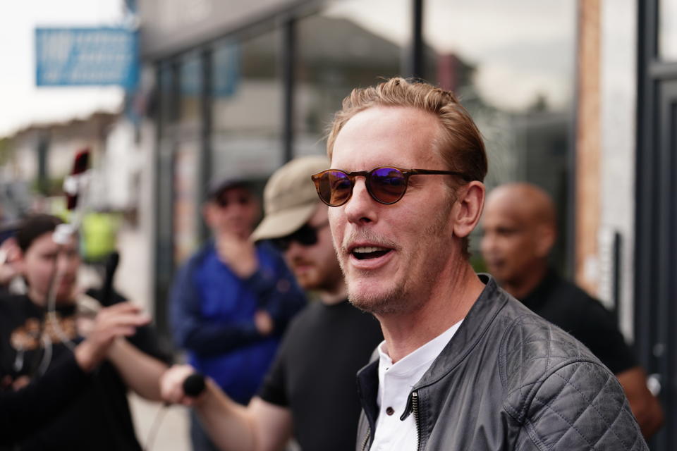 Actor-turned-politician Laurence Fox during a Turning Point UK protest outside the Honor Oak pub in Forest Hill, south London, where a drag queen storytelling event is taking place. Picture date: Saturday September 30, 2023. (Photo by Jordan Pettitt/PA Images via Getty Images)