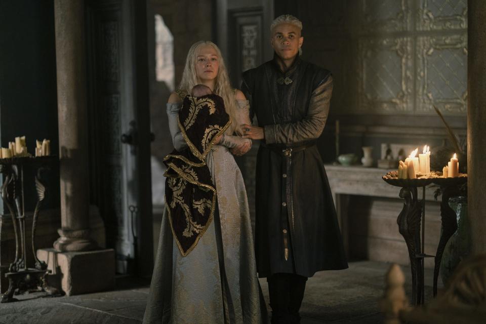 Emma D'Arcy as Rhaenyra and John Macmillan as Laenor in "House of the Dragon."