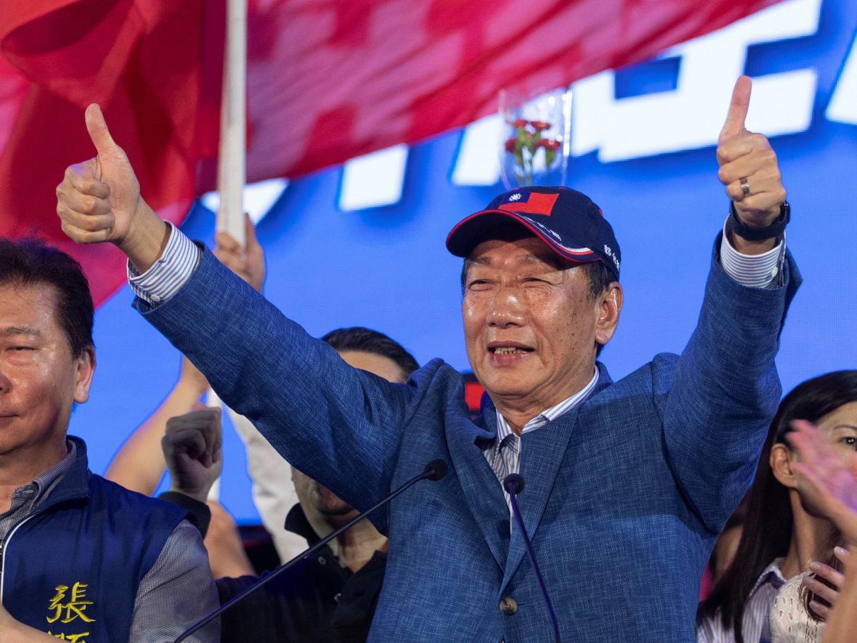 The founder of tech giant Foxconn, Terry Gou attends a campaign rally in Kaohsiung on May 7, 2023.