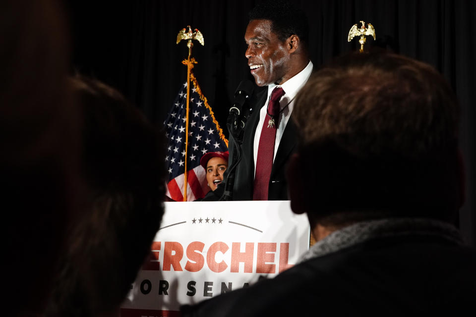 Republican U.S. Senate candidate Herschel Walker speaks during an election night watch party on Tuesday, Nov. 8, 2022, in Atlanta. Walker is running against Democratic Sen. Raphael Warnock. (AP Photo/Brynn Anderson)