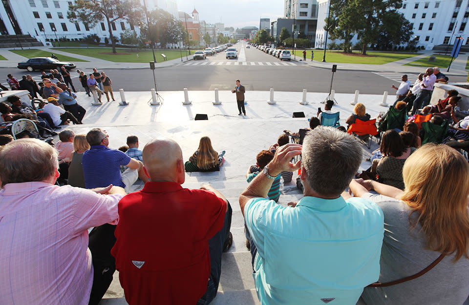 Montgomery County District Attorney Daryl Bailey addresses a congregation on the steps of the state Capitol in October. (Photo: Andy Campbell/HuffPost)