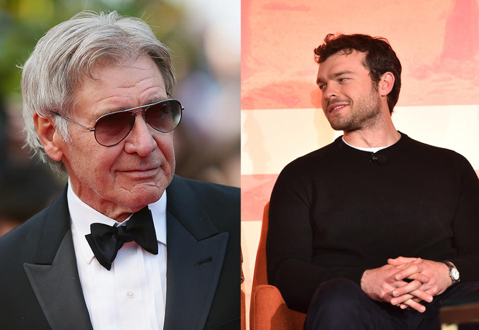 Schauspieler Harrison Ford platzte in ein Interview seines jüngeren Kollegen und Nachfolgers Alden Ehrenreich. (Bilder: Getty Images)