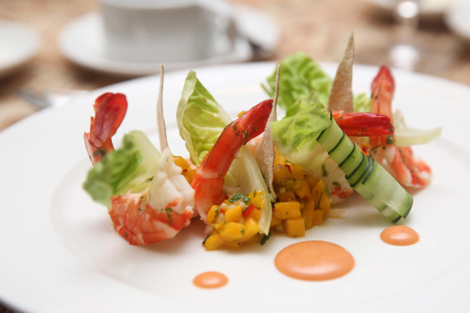 Light and fresh flavours take centre stage in the poached river prawn appetiser. — Picture by Choo Choy May