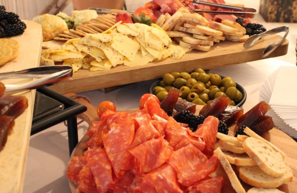 The Texas Charcuterie with Calabrese salami, fig jam, cheddar habanero, and citrus olives from West + Stone, Sheraton’s newest restaurant bar. Tuesday, April, 23, 2024. Ella Gonzales/egonzales@star-telegram.com