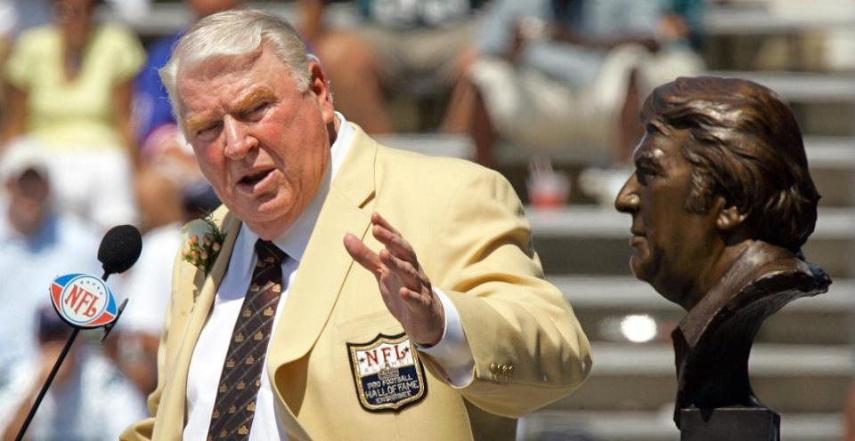 John Madden was inducted into the Pro Football Hall of Fame in 2006. The former head coach and broadcaster died on Tuesday, Dec. 28, 2021 at the age of 85.