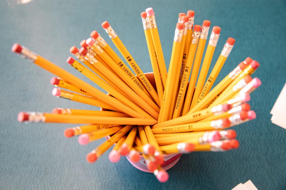 No. 2 pencils sit on a table at Baker Middle School on Tuesday, June 20, 2023, in Corpus Christi, Texas.