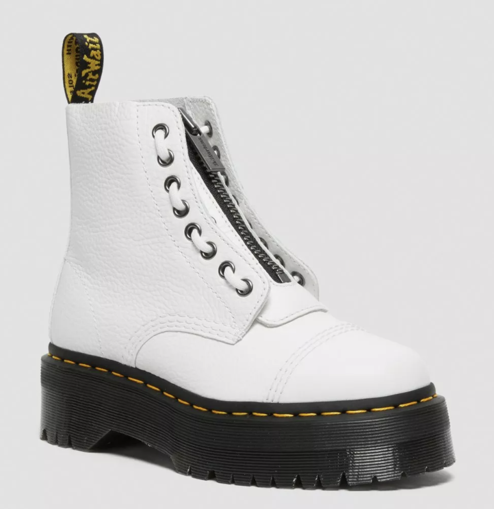 white platform boots with zip-up lip