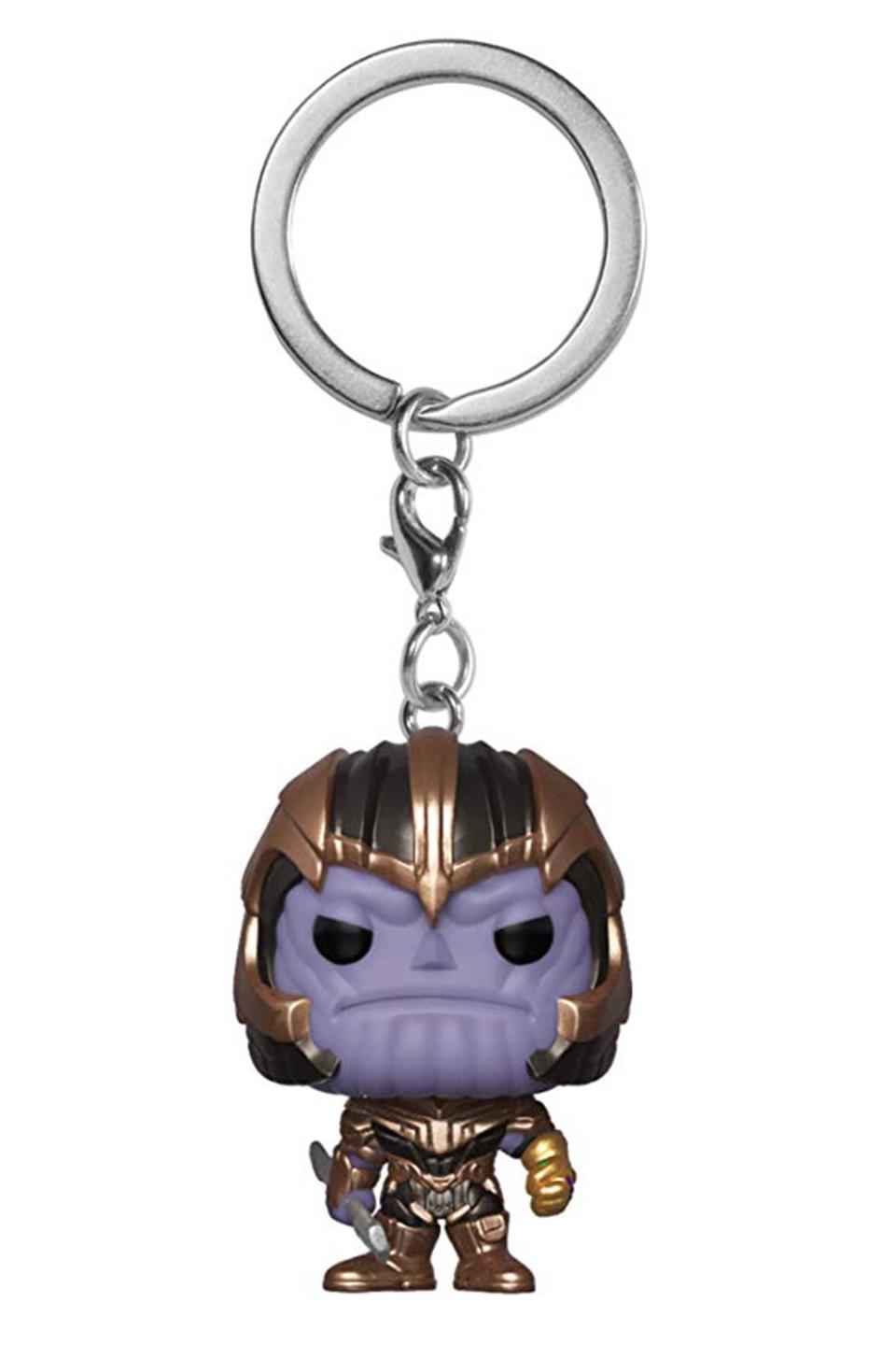 <strong><b>Buy It! </b></strong>Funko Pop! Keychains: Avengers Endgame — Thanos, $5.99; <a href="https://www.amazon.com/Funko-Pop-Keychains-Avengers-Endgame/dp/B07MCP1N7G/ref=as_li_ss_tl?ie=UTF8&linkCode=ll1&tag=ewavengersendgamegearawarner419-20&linkId=160316c6acc4c7bee71c625d9e321525&language=en_US" rel="nofollow noopener" target="_blank" data-ylk="slk:amazon.com;elm:context_link;itc:0;sec:content-canvas" class="link ">amazon.com</a>