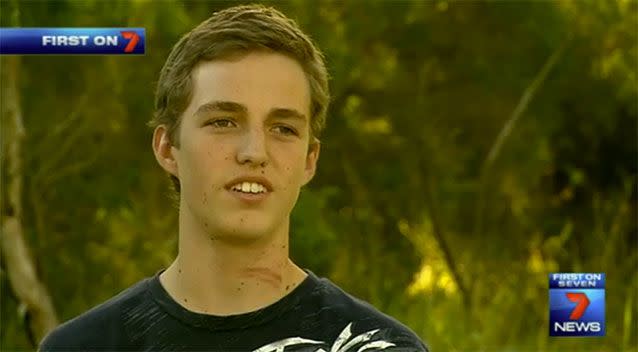 Ryan Lalor was coat-hangered by rope across his path. Source: 7 News