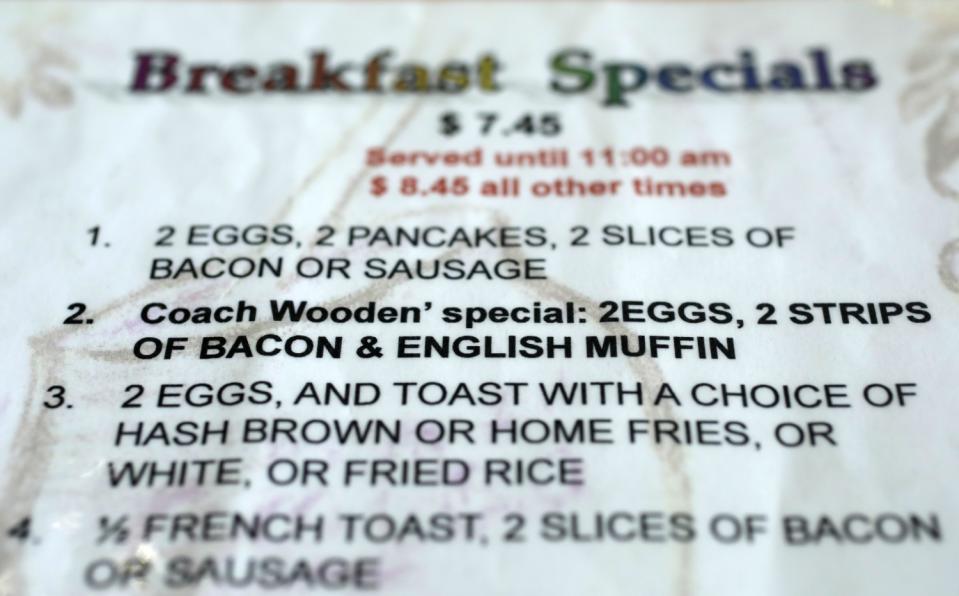 John Wooden's favorite dish is listed on the menus at VIP's Cafe as Coach Wooden's special.