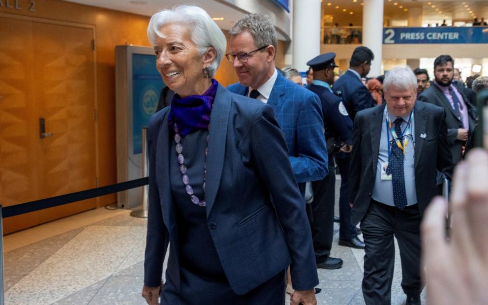 Christine Lagarde arrives for the G20 finance ministers' and central bank governors' meeting in Washington, in April