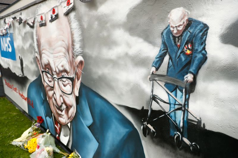 Mural of late record-breaking centenarian Captain Tom in Two Gates