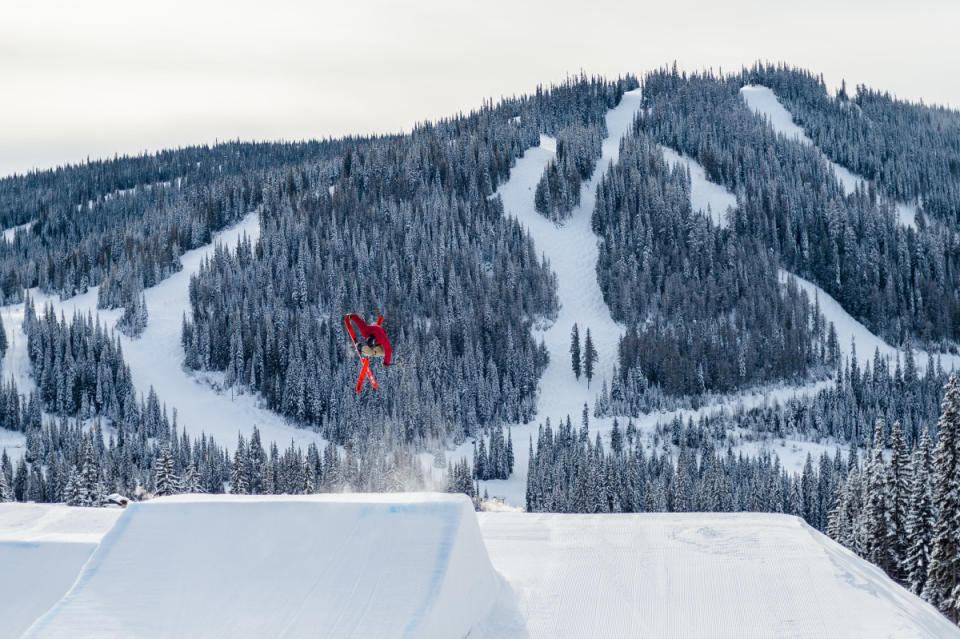 A skier goes for the grab on one of Sundance's terrain parks. Mt. Morrisey in the background.<p>Reuben Krabbe</p>