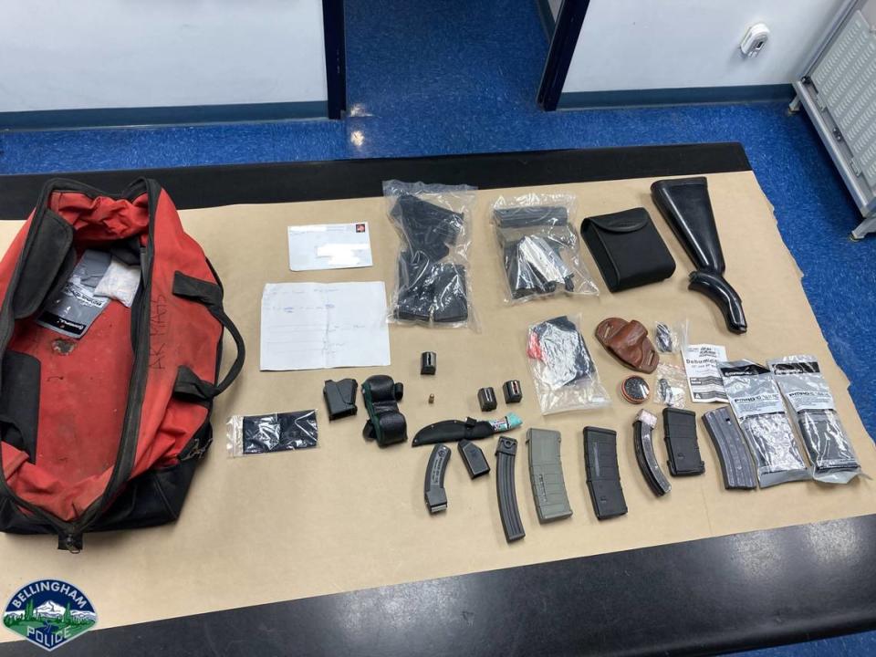 Bellingham Police recovered two duffle bags of stolen ammunition and gun parts and arrested a man suspected of burglarizing a construction storage container on Saturday, Jan. 22, 2022.