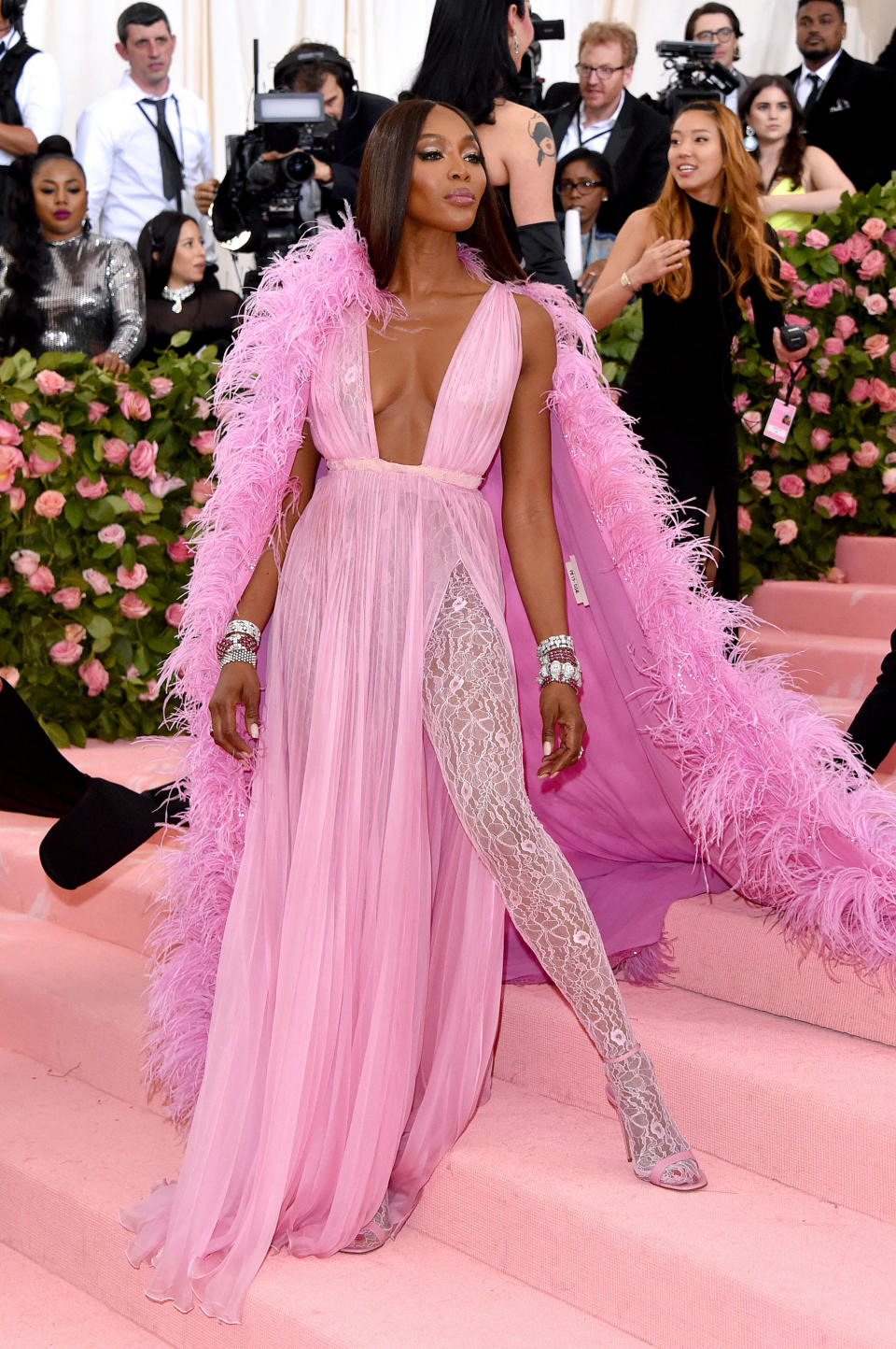 Iconic model Naomi Campbell wore magnificent archival BVLGARI ruby and diamond jewels to this year’s Met Gala, paired with high jewelry earrings and bracelets. The stunning, standout diamond heritage bracelet (circa 1959) is a red carpet favorite, worn by actresses Reese Witherspoon, Jennifer Garner and Julia Roberts in past years. (Photo by John Shearer/Getty Images for THR)