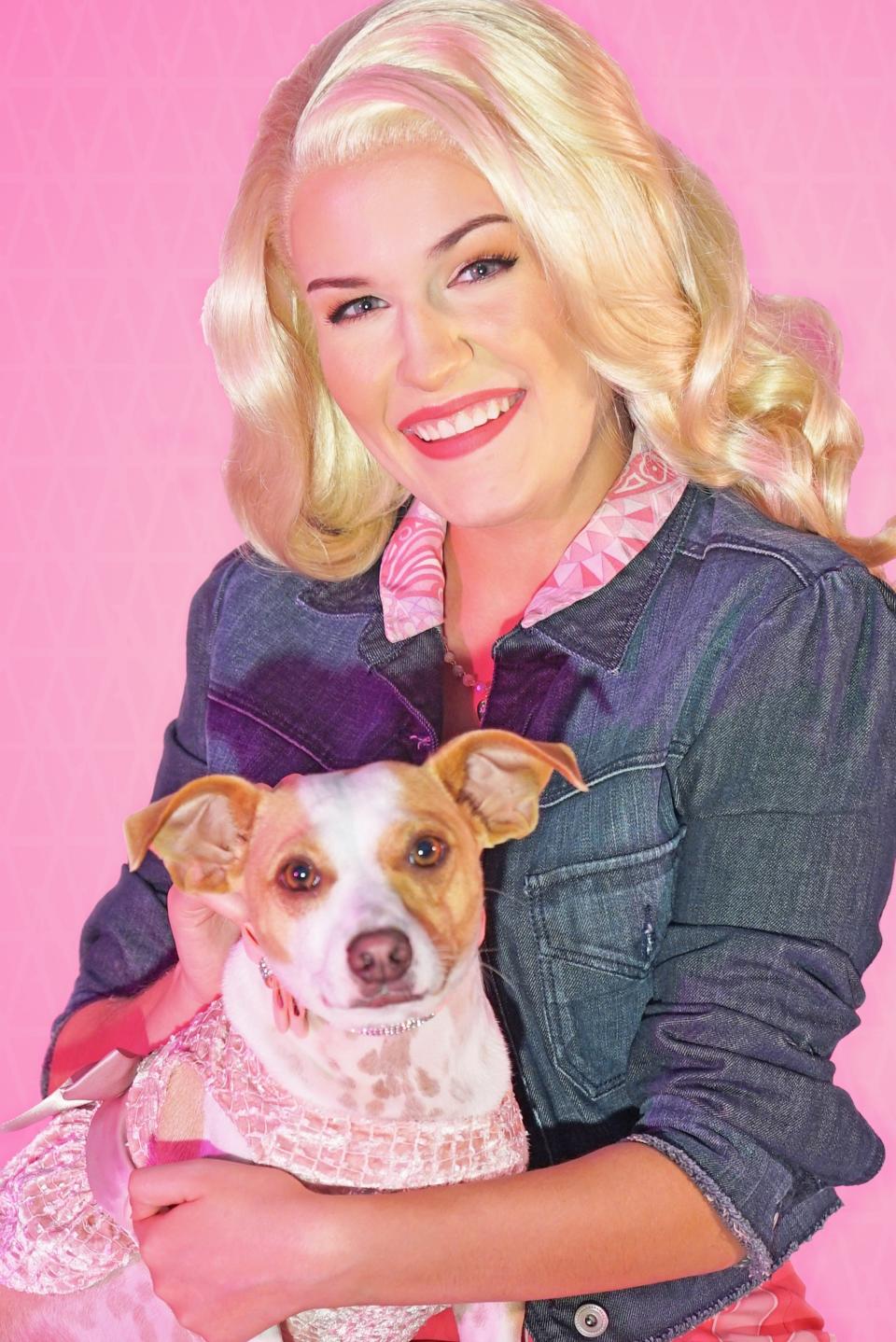 Tory Vagasy as "Elle Woods" and Maisey as "Bruiser Woods" in "Legally Blonde the Musical," on stage at Titusville Playhouse through May 29, 2022. Visit titusvilleplayhouse.com.