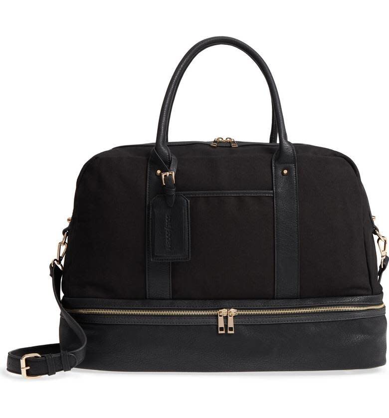 Get it on <a href="https://shop.nordstrom.com/s/sole-society-faux-leather-weekend-bag/4932111?origin=keywordsearch-personalizedsort&amp;fashioncolor=BLACK" target="_blank">Nordstrom</a>, $75.