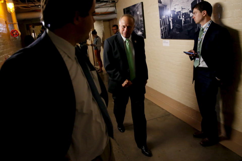 Steve King departs a Republican caucus candidates’ forum