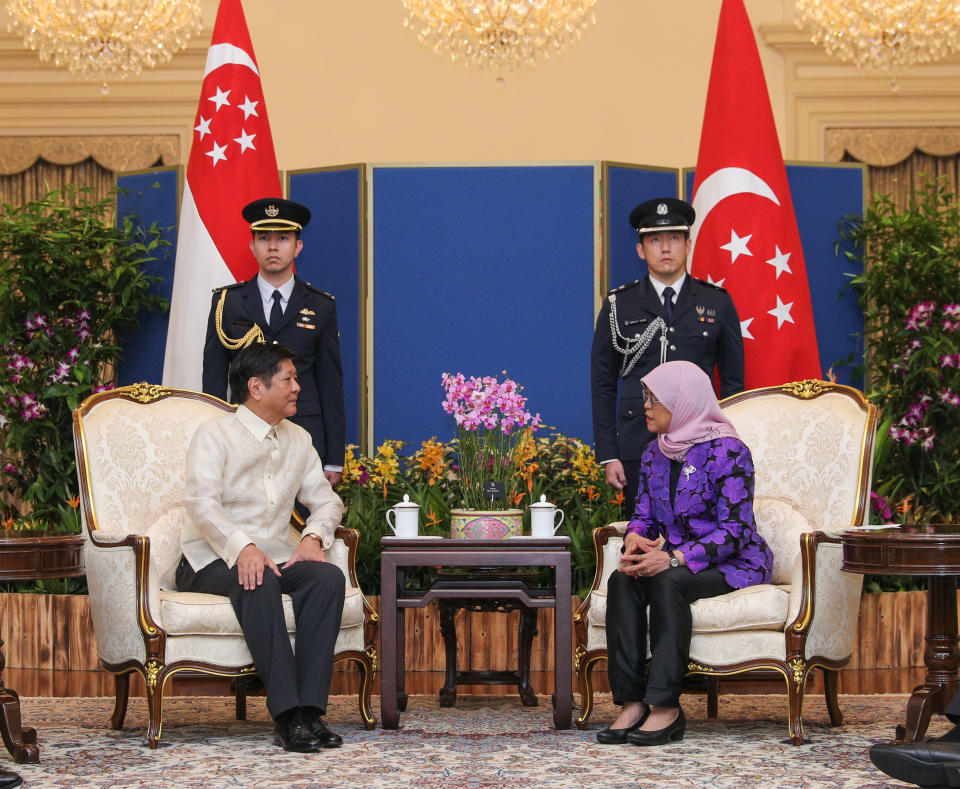 Philippine President Ferdinand Marcos Jr. met Singapore's President Halimah Yacob during his state visit to Singapore on September 7, 2022. (Photo: Singapore's Ministry of Communications and Information)