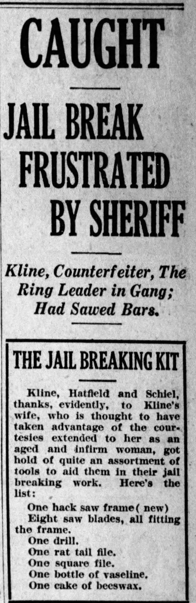 A clipping from the Gazette about how Sheriff Don Swepston foiled a jailbreak in 1923.