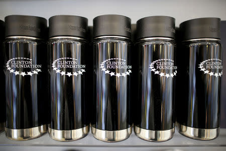 Clinton Foundation water bottles are seen for sale at the Clinton Museum Store in Little Rock, Arkansas, United States April 27, 2015. REUTERS/Lucy Nicholson/File Photo