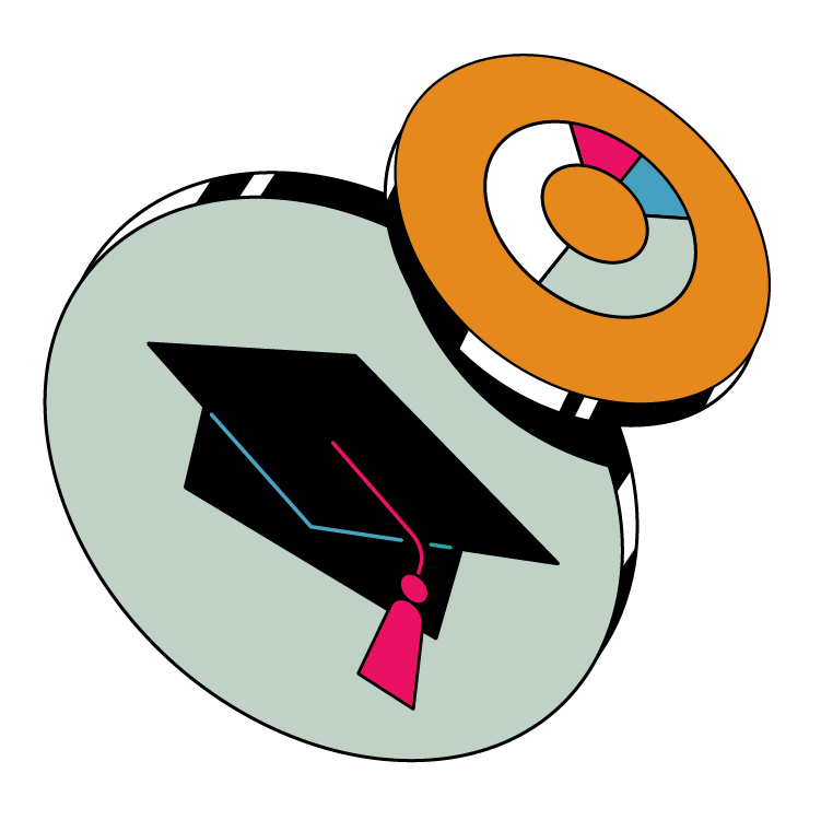 Illustration of a graduation cap and a pie chart. Jordon Cheung / For The Times