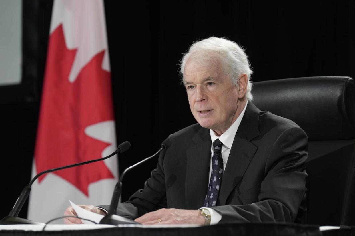 Justice Paul Rouleau releases his report on the Liberal government's use of the Emergencies Act, in Ottawa, on Feb.17, 2023. THE CANADIAN PRESS/Adrian Wyld