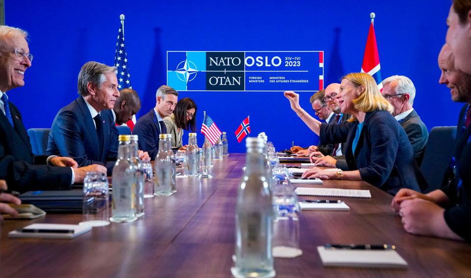 US Secretary of State Antony Blinken (2nd L) attended an informal meeting of NATO Foreign Affairs Ministers in Oslo, Norway on June 1, 2023.