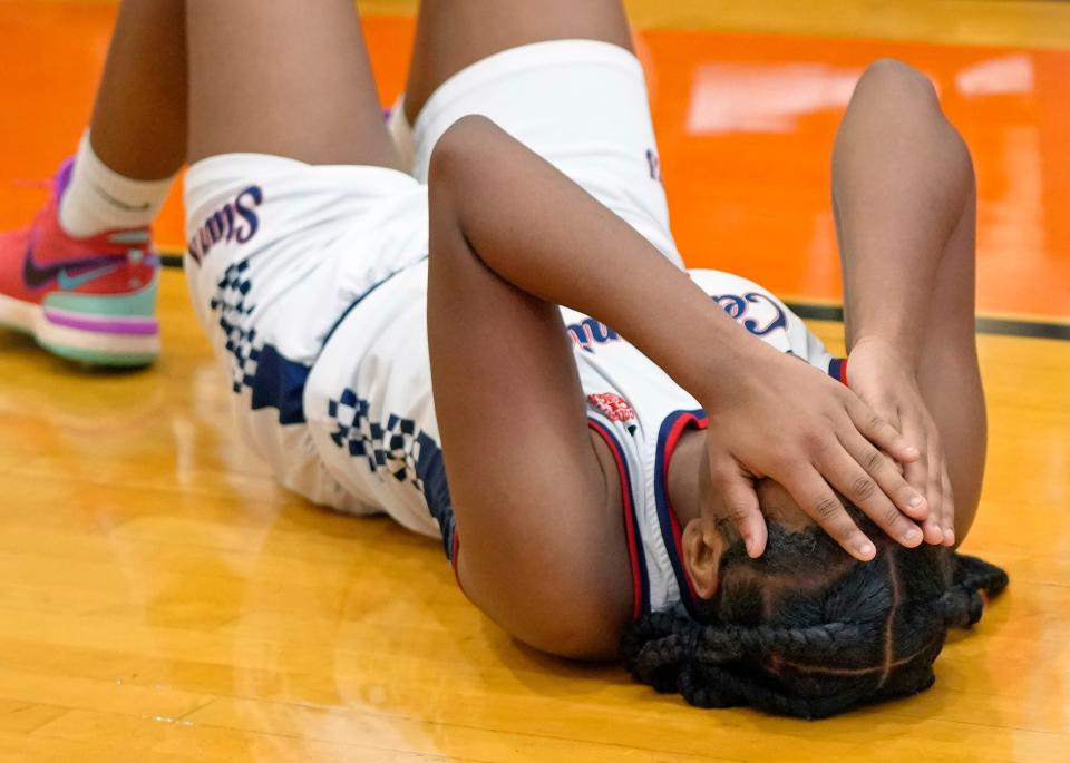 Centennial's Kayla Houston reacts to her team's loss to Africentric in the City League championship game Saturday at East.