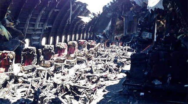 A photo of the interior of the Asiana Flight 214 after it crash landed at San Francisco Airport. Photo: AFP.