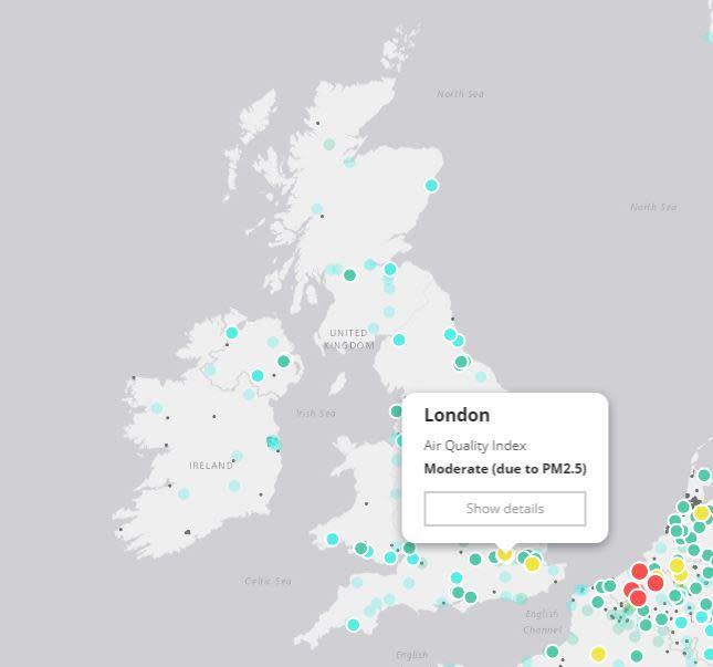 London had moderate levels of pollution, while the rest of England had either