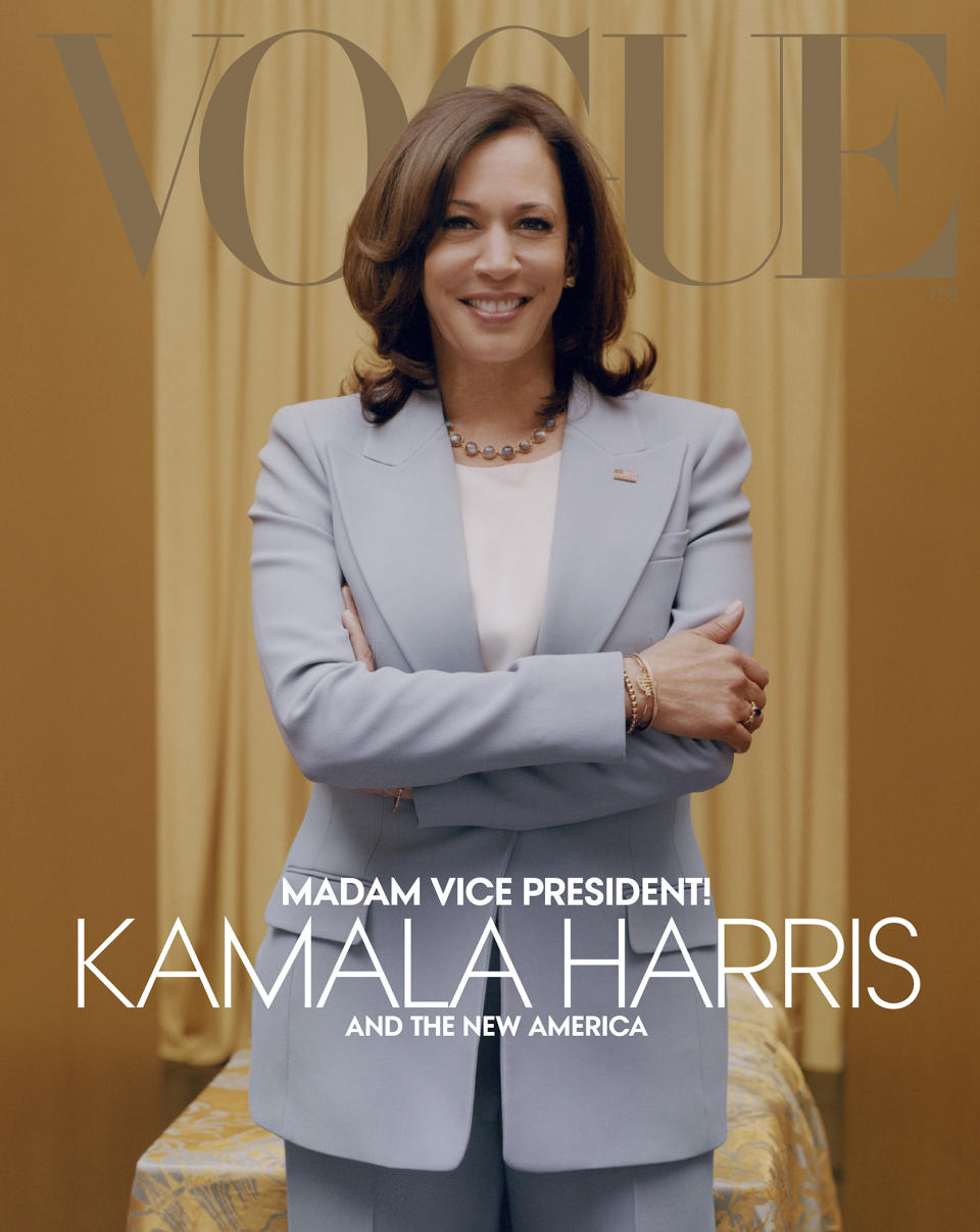 Vice President-elect Kamala Harris on the cover of Vogues' February 2021 digital issue. (Tyler Mitchell / Vogue via AP)