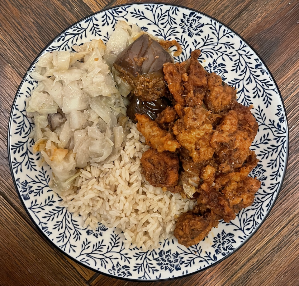 Tried plating the Sambal Not So Chicken (Photo: Stephanie Zheng)