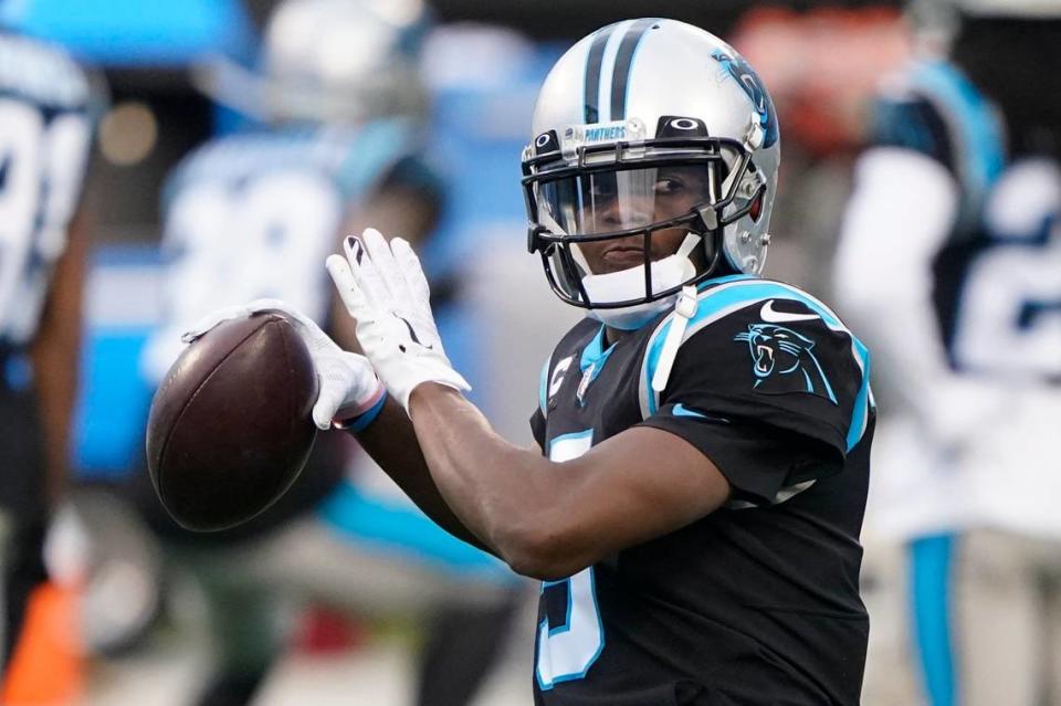 Carolina Panthers quarterback Teddy Bridgewater warms up before an NFL football game against the New Orleans Saints Sunday, Jan. 3, 2021, in Charlotte, N.C. (AP Photo/Brian Blanco)