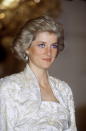 <p>Princess Diana and her baby blues at a state banquet in the Champs-Élysées Palace in Paris, France. (Photo: Tim Graham/Getty Images) </p>