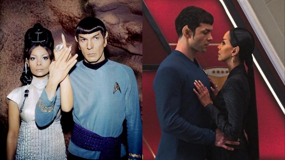 Spock and T'Pring, his Vulcan paramour, on both the original Star Trek and on Strange New Worlds.