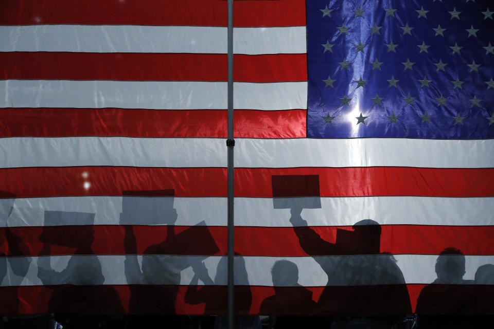 People cheer as democratic presidential candidate Sen. Bernie Sanders, I-Vt., speaks at a campaign rally Sunday, Jan. 26, 2020, in Sioux City, Iowa. (Photo:John Locher/AP)